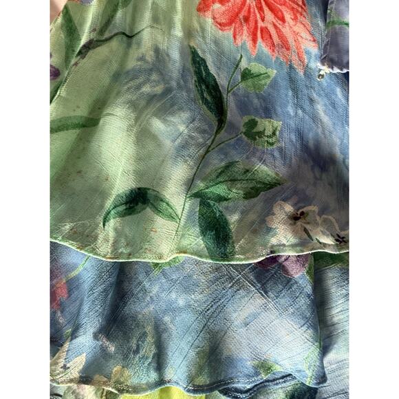 Vtg Silk Floral Dress Mermaid Asymmetrical Flutter Bias Cut Tropical Hawaiian - Picture 12 of 13